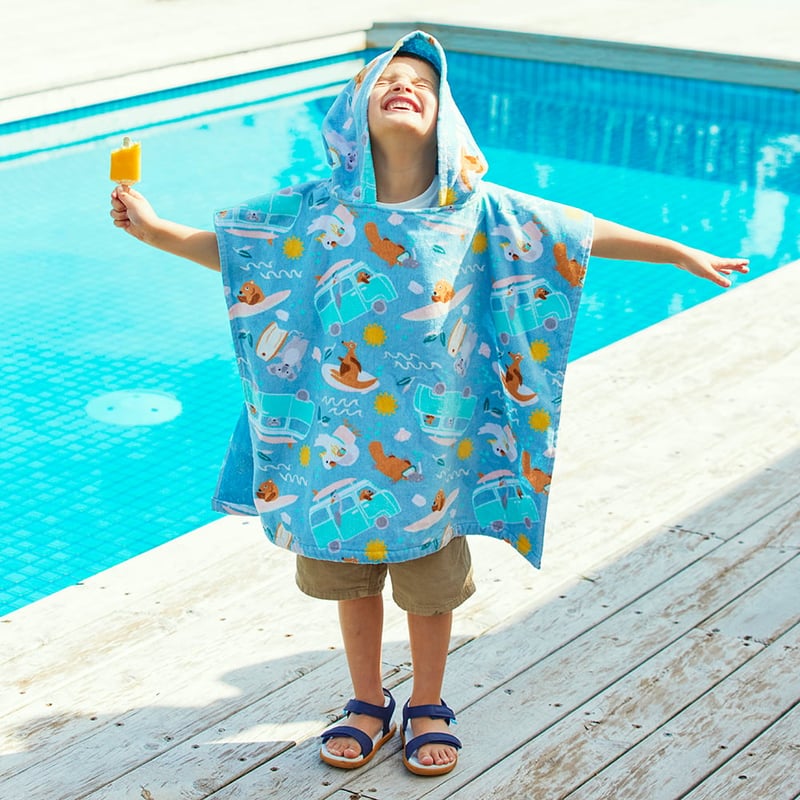 Aussie Summer Blue Kids Hooded Towel