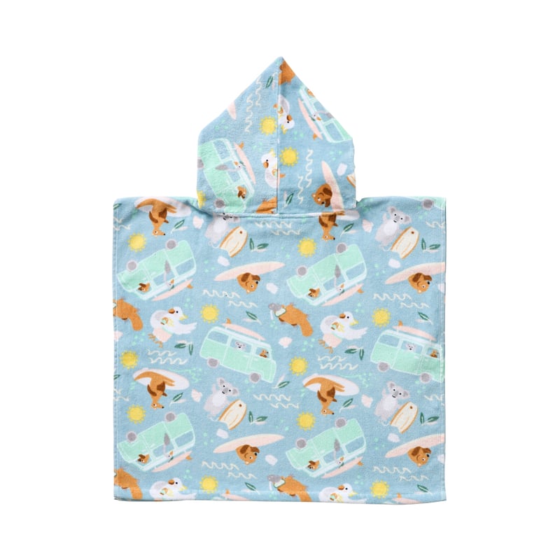 Aussie Summer Blue Kids Hooded Towel