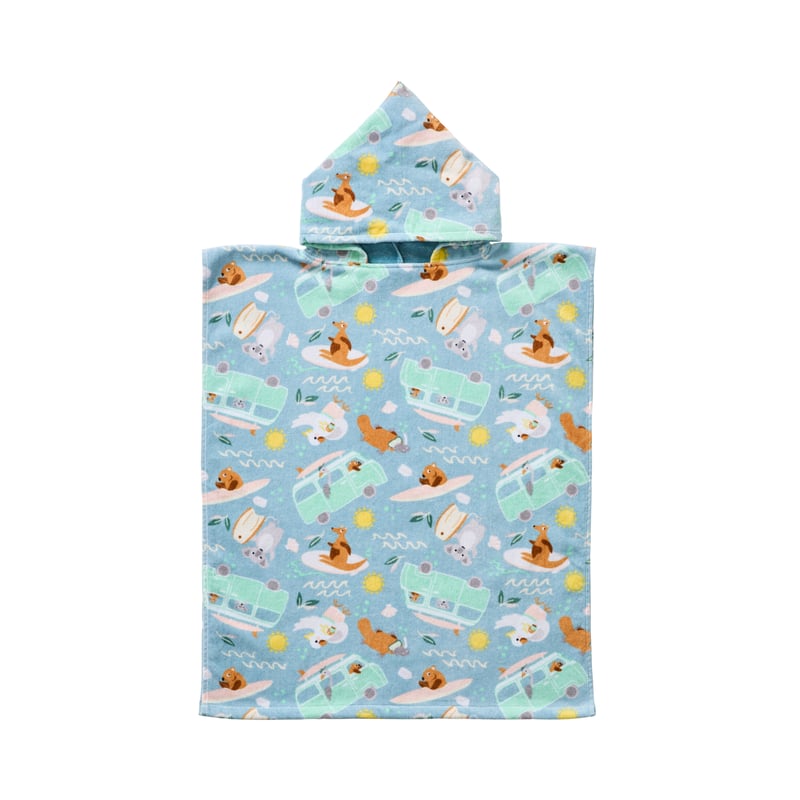 Aussie Summer Blue Kids Hooded Towel