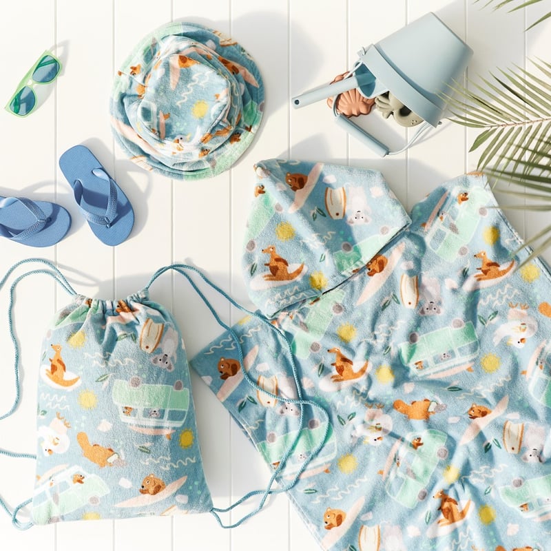 Aussie Summer Blue Kids Hooded Towel