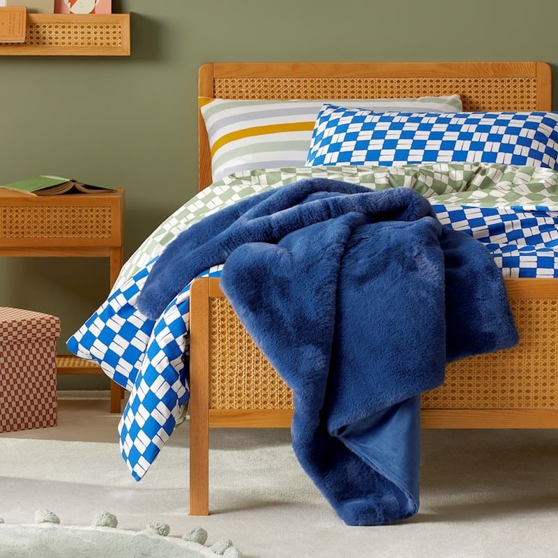 Faux Rabbit Midnight Blue Fur Throw