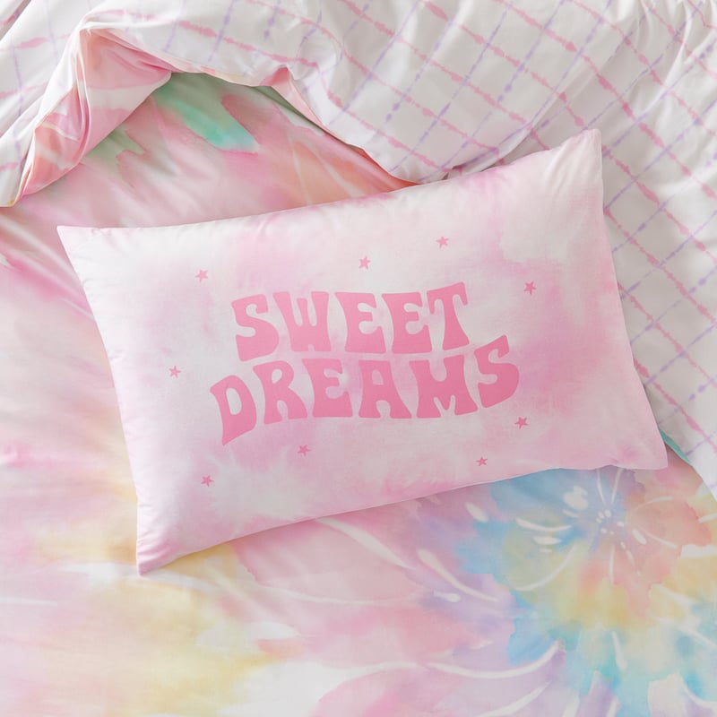 Tie Dye Dreams Pink Text Pillowcase
