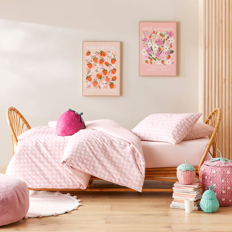 Stonewashed Cotton Gingham Pink Lemonade Quilt Cover Set