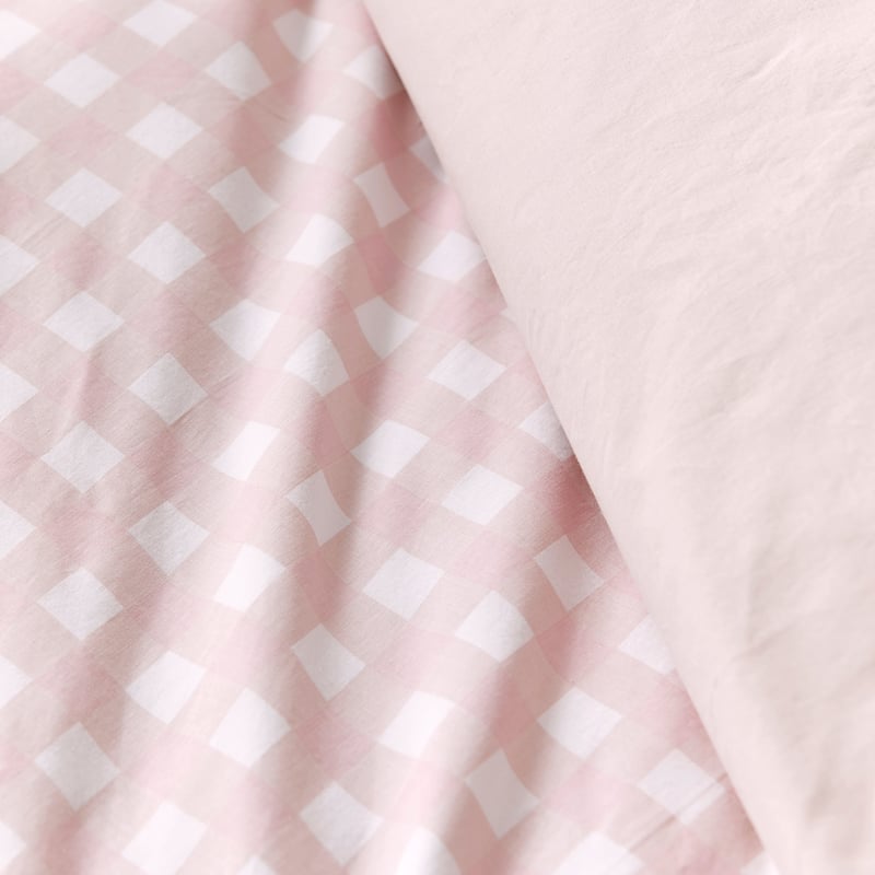 Stonewashed Cotton Gingham Pink Lemonade Quilt Cover Set