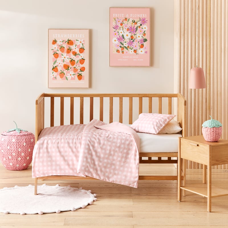 Stonewashed Cotton Gingham Pink Lemonade Cot Quilt Cover Set