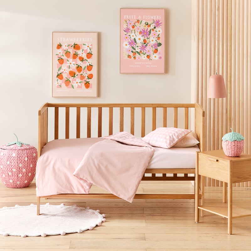 Stonewashed Cotton Gingham Pink Lemonade Cot Quilt Cover Set