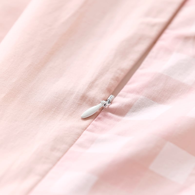 Stonewashed Cotton Gingham Pink Lemonade Cot Quilt Cover Set