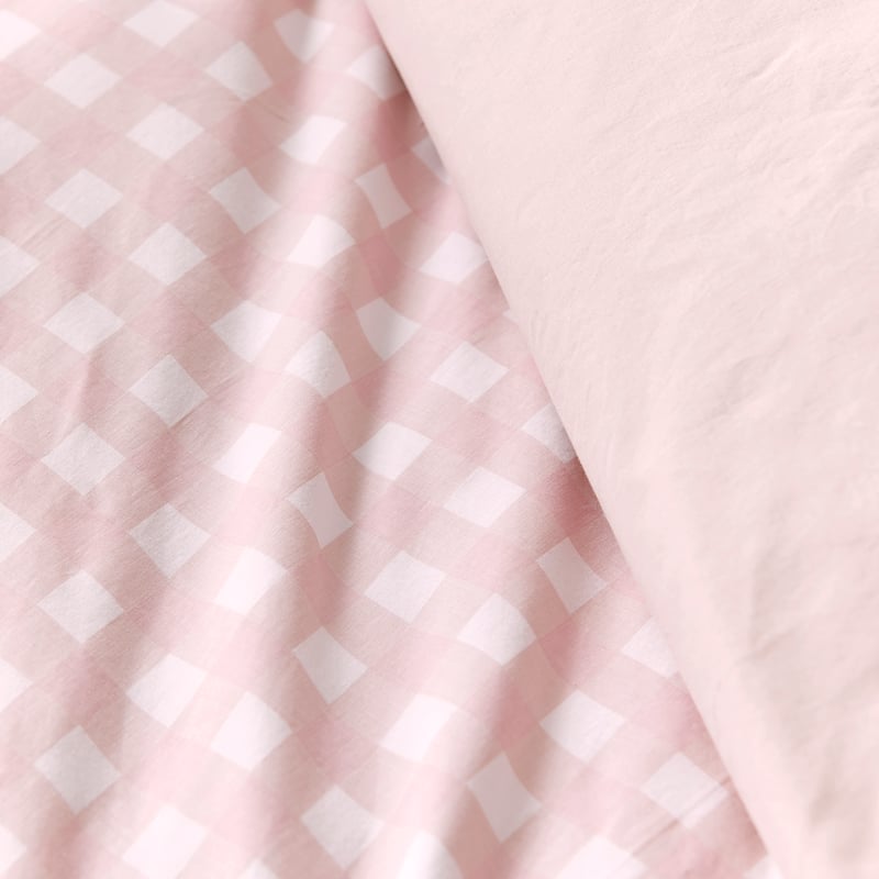 Stonewashed Cotton Gingham Pink Lemonade Cot Quilt Cover Set
