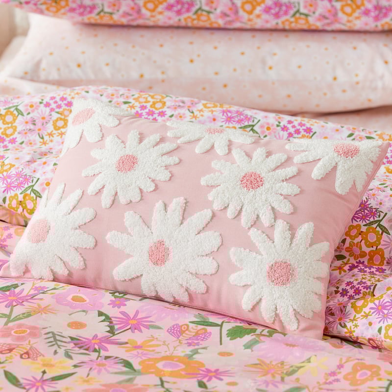 Sweet Pink Daisy Tufted Cushion
