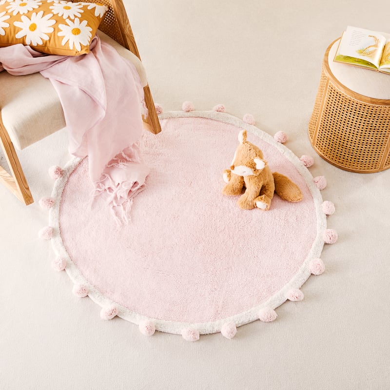 Decorative Pink Pom Pom Rug