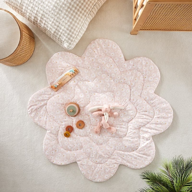 Pink Floral Shaped Quilted Play Mat