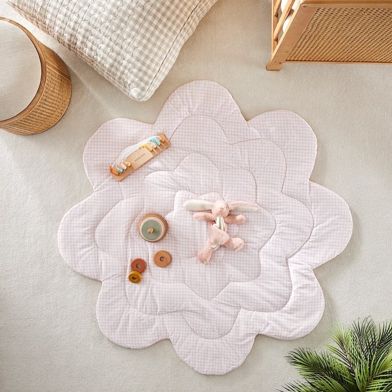 Pink Floral Shaped Quilted Play Mat