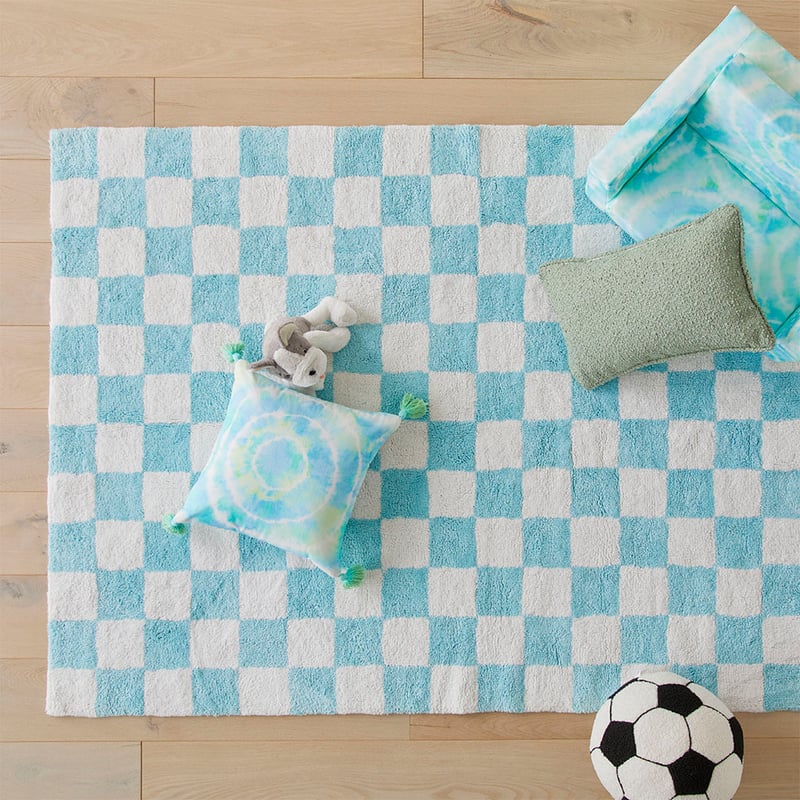 Decorative Blue Check Rug 