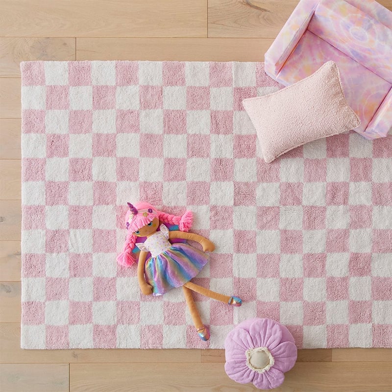 Decorative Pink Check Rug