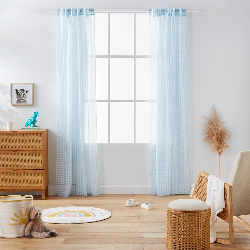 Sky Blue Gingham Curtains Set of 2