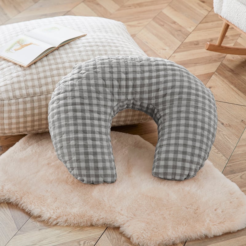 Vintage Washed Grey Marle Check Nursing Pillow