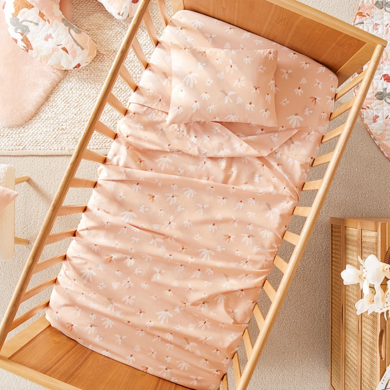 Kimmy Hogan  Peach Desert Daisy Dreams Cot Sheet Set
