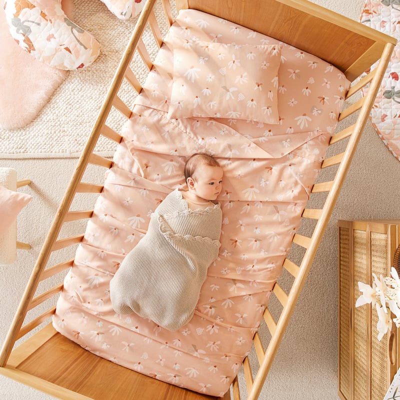 Kimmy Hogan  Peach Desert Daisy Dreams Cot Sheet Set