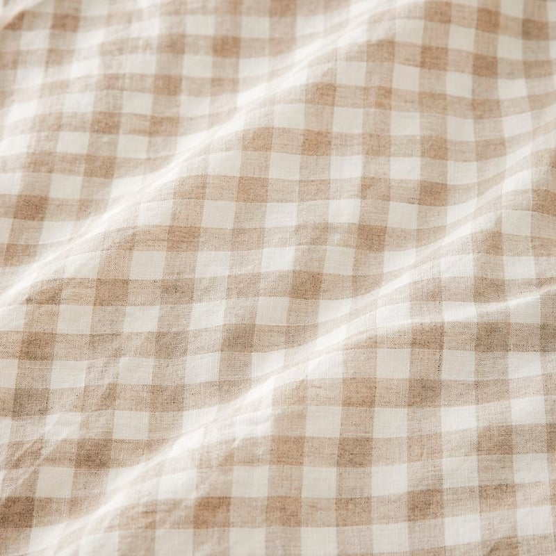Vintage Washed Linen Check Cot Quilt Cover Set