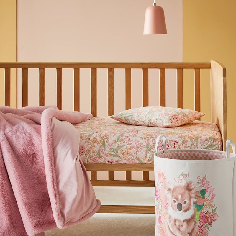 Pretty Flora Pink Cot Fitted Sheet Set
