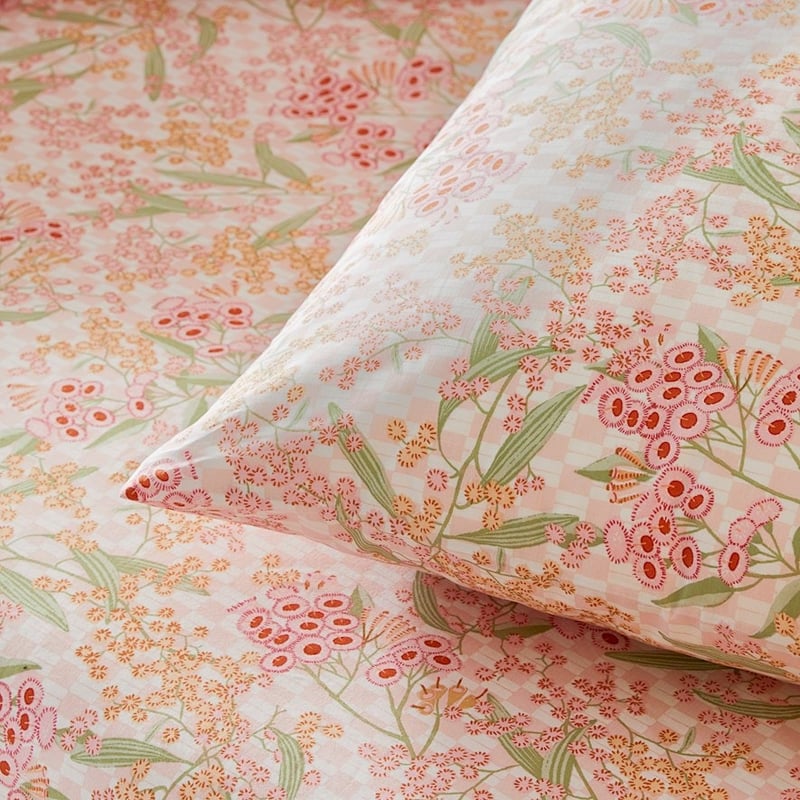 Pretty Flora Pink Cot Fitted Sheet Set