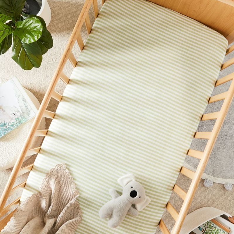 Sacha Stripe Fern Jersey Cot Fitted Sheet Pack of 2