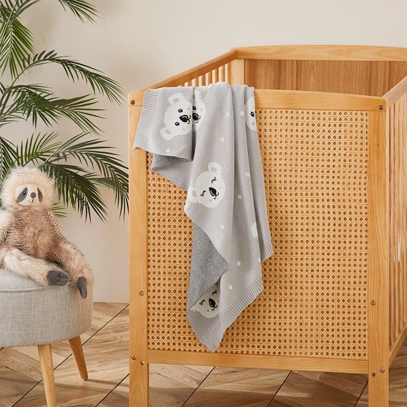 Novelty Organic Cotton Grey Happy Koala Baby Blanket