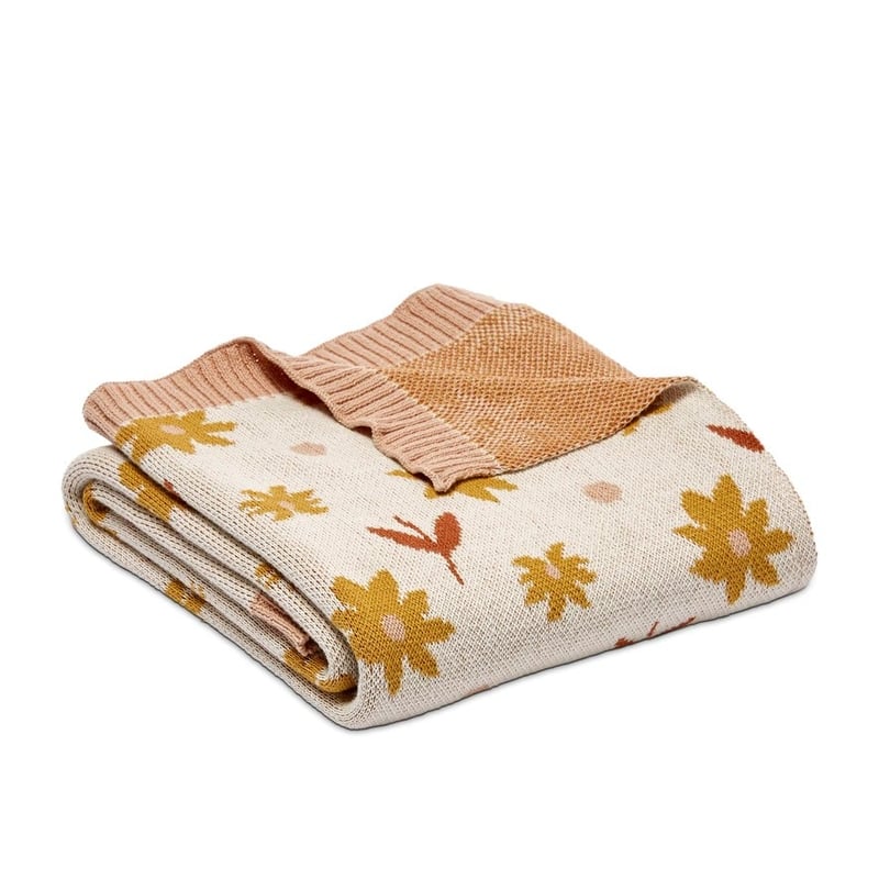 Novelty Organic Cotton Ochre Floral Baby Blanket