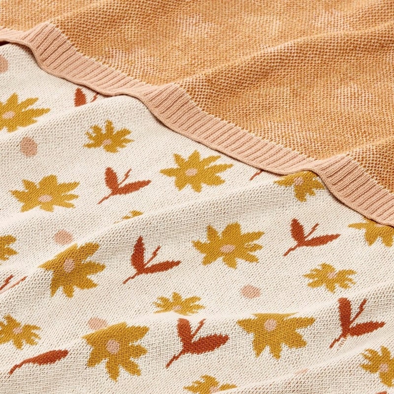 Novelty Organic Cotton Ochre Floral Baby Blanket