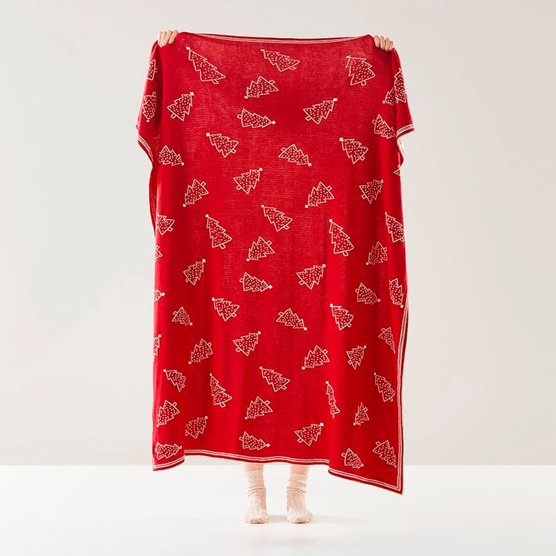 Festive Red & White Knitted Throw
