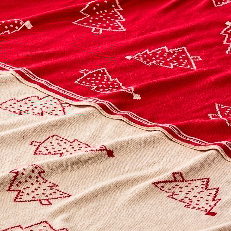 Festive Red & White Knitted Throw