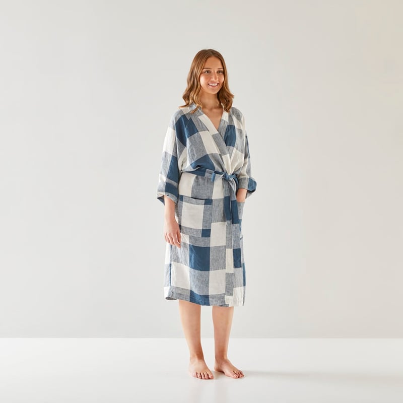 Vintage Washed Linen Old Navy Large Check Robe