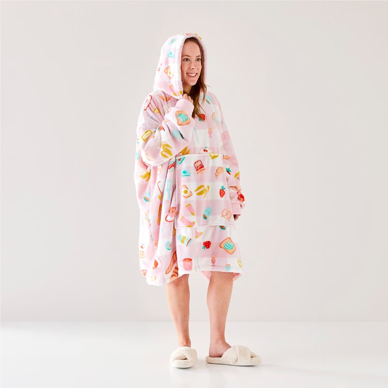 Teddy Powder Pink Multi Breakfast In Bed Hooded Blanket