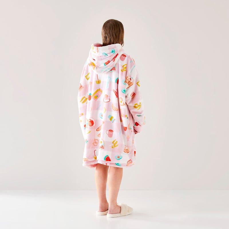 Teddy Powder Pink Multi Breakfast In Bed Hooded Blanket