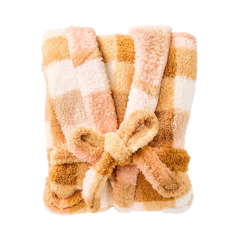 Printed Sherpa Earth Check Hooded Robe 