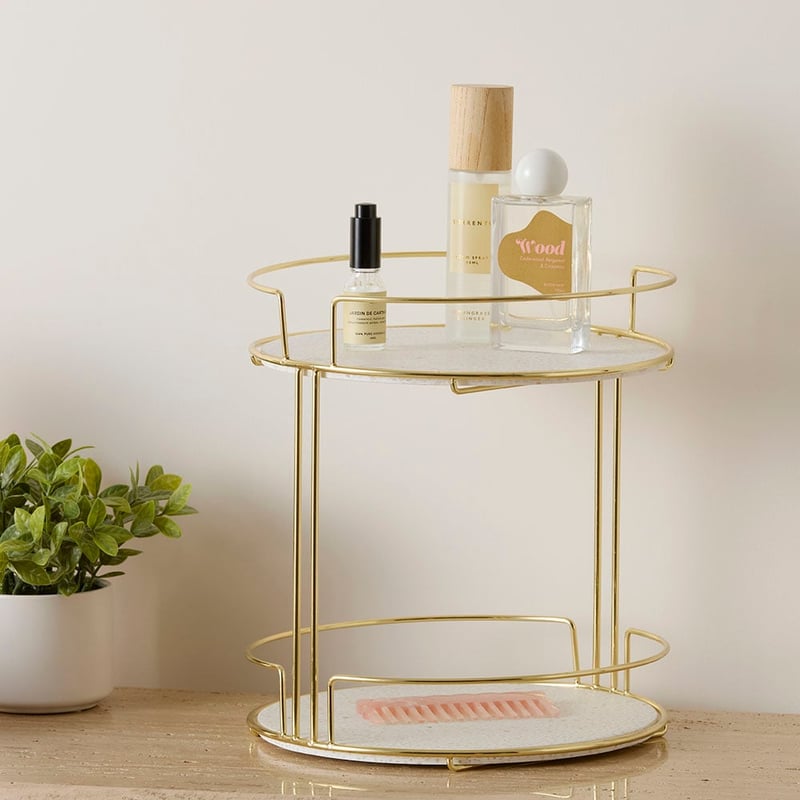 White Terrazzo Cosmetic Storage Tower