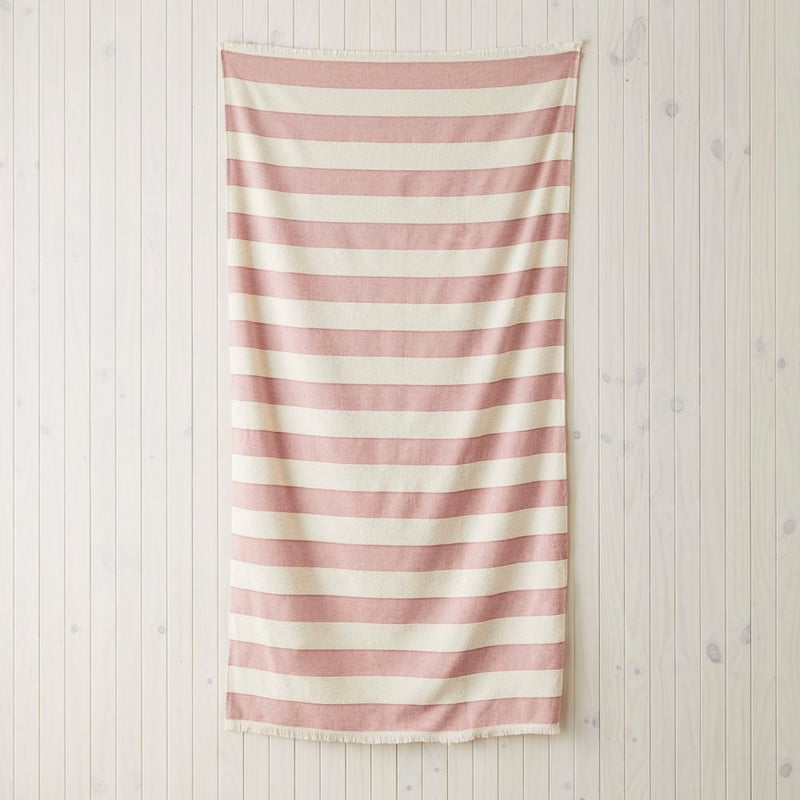 European Brick & Natural Stripe Turkish Cotton Beach Towel