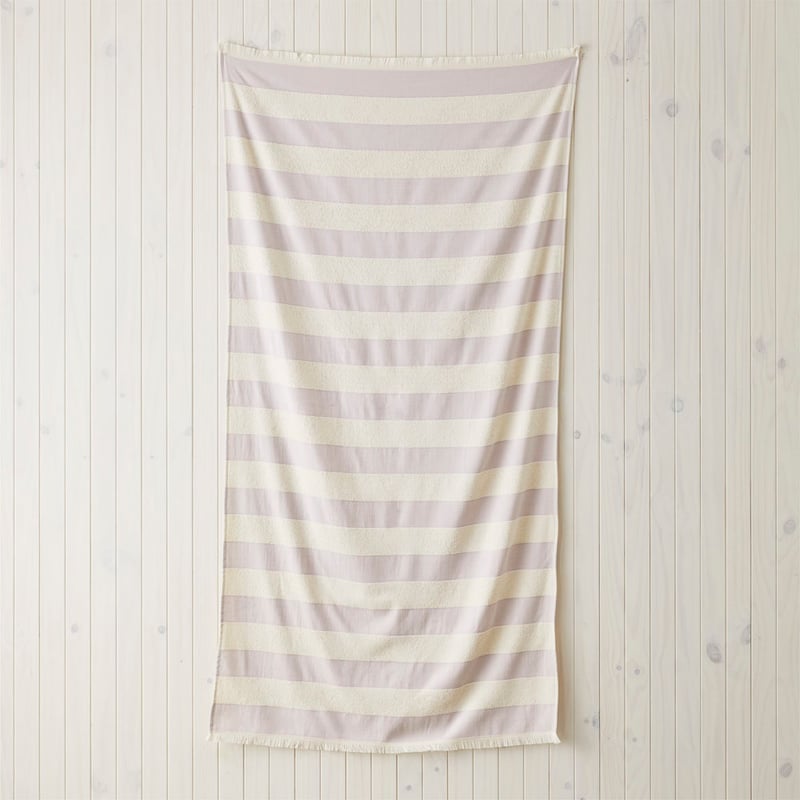 European Lilac & Natural Stripe Turkish Cotton Beach Towel