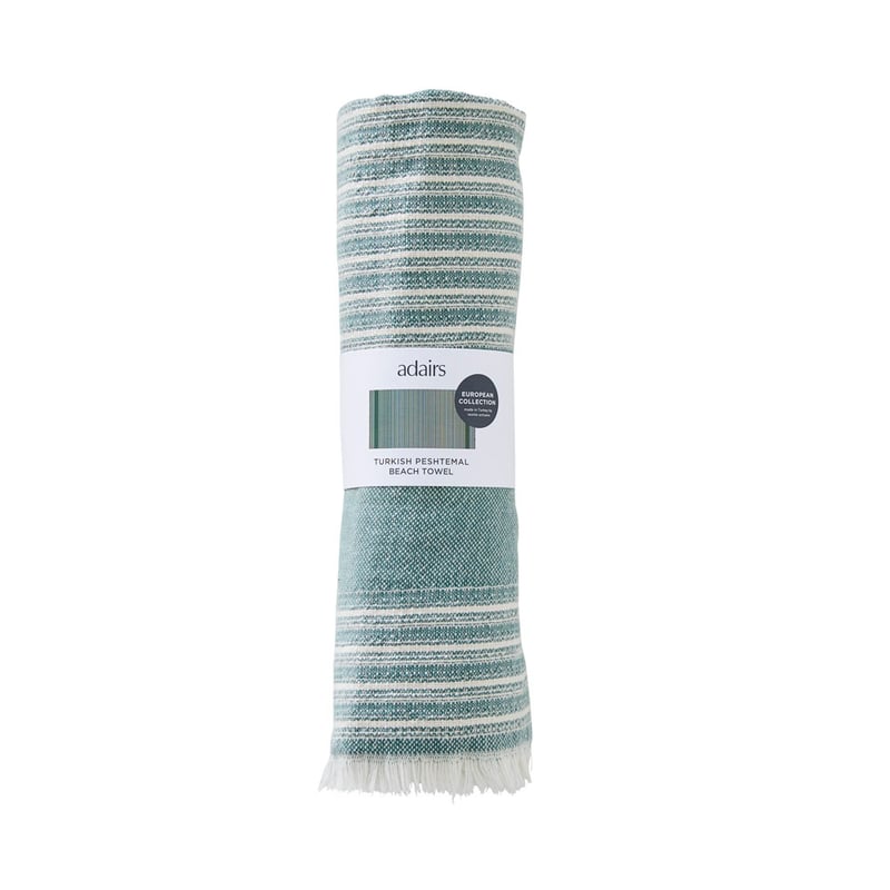 European Green & Natural Stripe Turkish Peshtemal Beach Towel