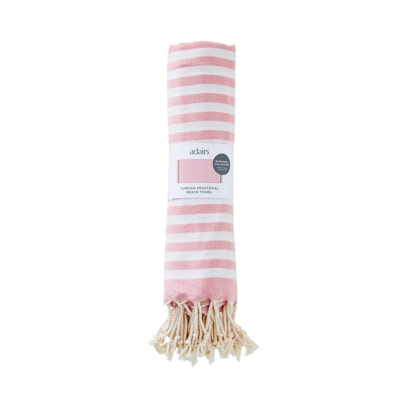 European Pink & White Stripe Turkish Peshtemal Beach Towel