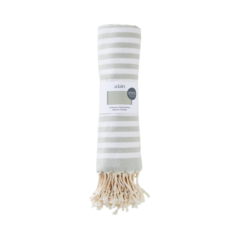 European Sage & White Stripe Turkish Peshtemal Beach Towel