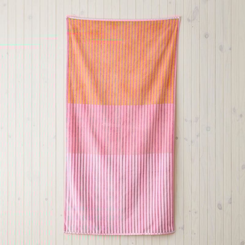 Velour Block Stripe Pink Beach Towel