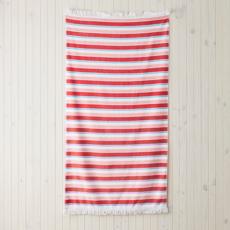 Velour Ocean Stripe Red Beach Towel