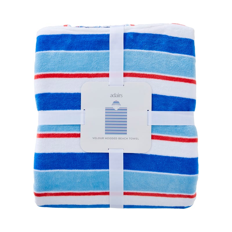 Velour Ocean Stripe Blue Hooded Beach Towel