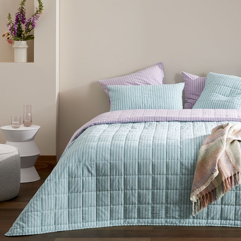 Carrie Aquamarine Stripe Quilted Pillowcases