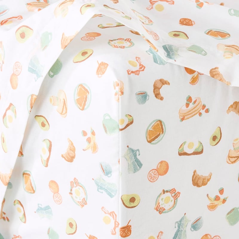 Printed Breakfast In Bed Cotton Washed Sheet Set