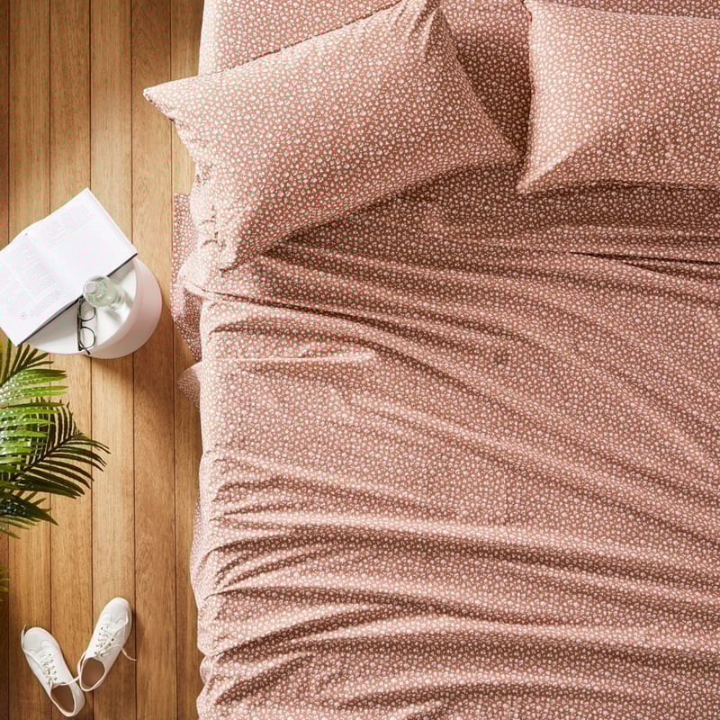 Printed Clay Floral Cotton Washed Sheet Set