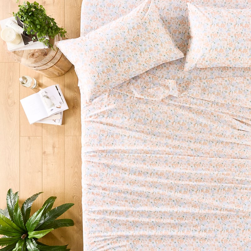 Printed Pastel Floral Cotton Washed Sheet Set