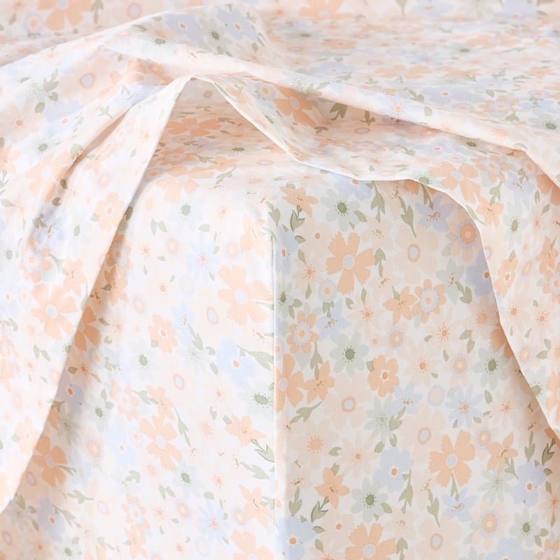 Printed Pastel Floral Cotton Washed Sheet Set