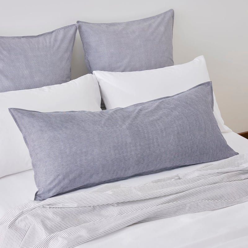 Stonewashed Cotton Navy Stripe Bolster Pillowcase